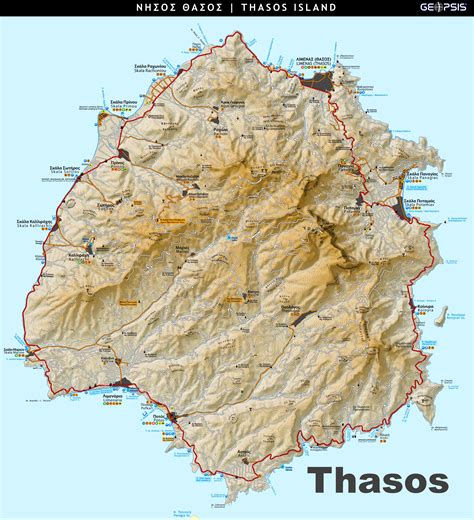 Large detailed map of Thasos