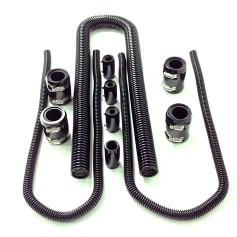 48" Black Stainless Flexible Radiator & Heater Hose Kit w/ Black End ...