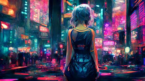 Cyberpunk Anime Girls Neon City Neon Lights Futuristic Ai Art Wallpaper ...