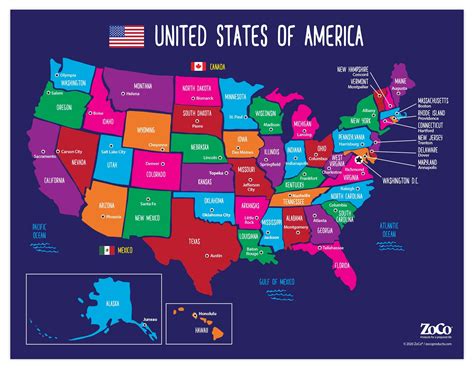 Buy of USA States and Capitals - Colorful US with Capitals - American ...