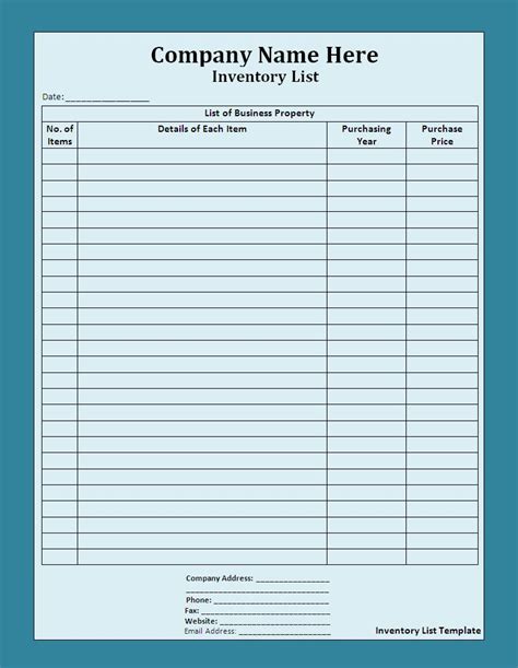 Free Inventory List Template | Free Word's Templates