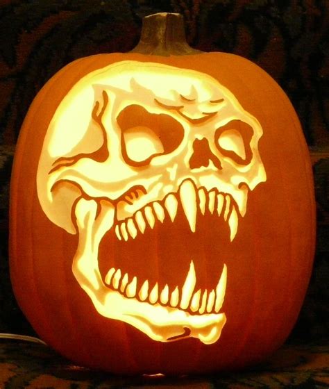 Fang Skull Pumpkin Carving Stencil