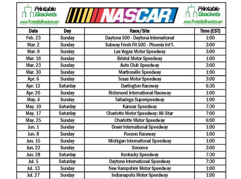 2024 Nascar Cup Series Schedule Printable