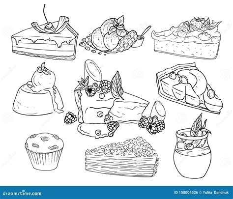 Line Art Desserts Vector. Cake Stock Illustration - Illustration of ...