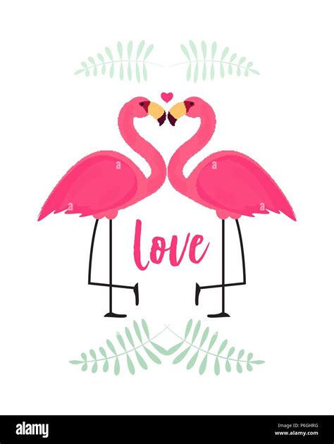 Cute Pink Flamingo in Love Background Vector Illustration Stock Vector ...