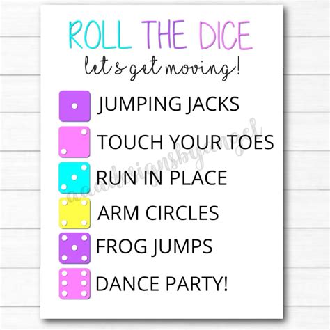 Printable Exercising Dice Game Printable Roll the Dice Game | Etsy UK