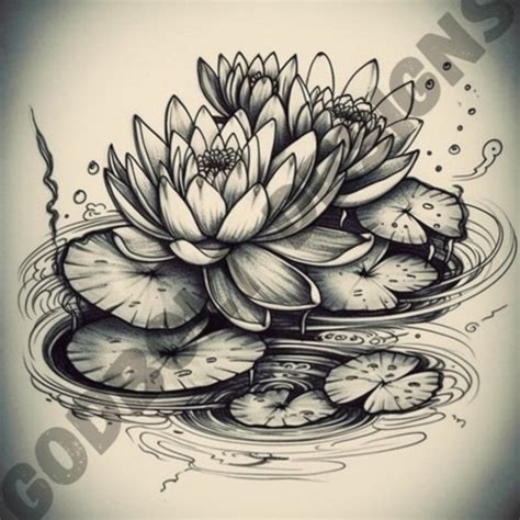 Water Lily Tattoo Design Pack 4 PSD and PNG Files Perfect for Artists ...