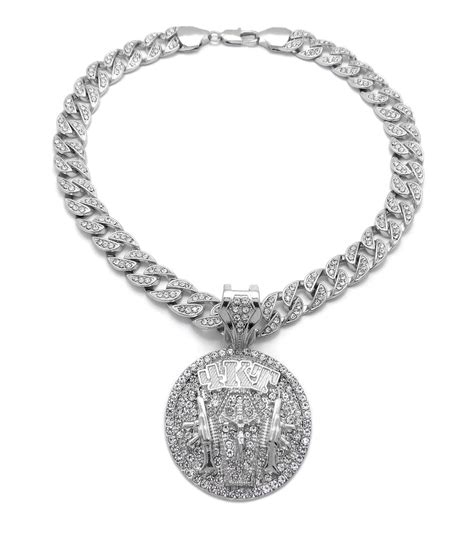 Hip Hop White Gold Tone NBA YoungBoy 4KT Pendant & 10mm 18" 20" 24" Ic