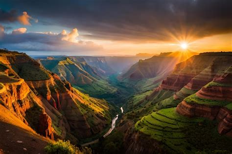 Premium Photo | A sunset over the canyon of the kaibab mountains