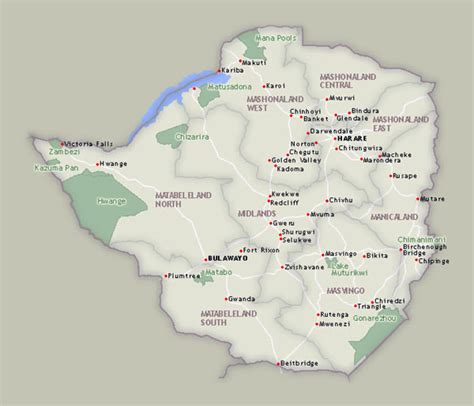 Zimbabwe national parks detailed map. Detailed map of Zimbabwe national ...