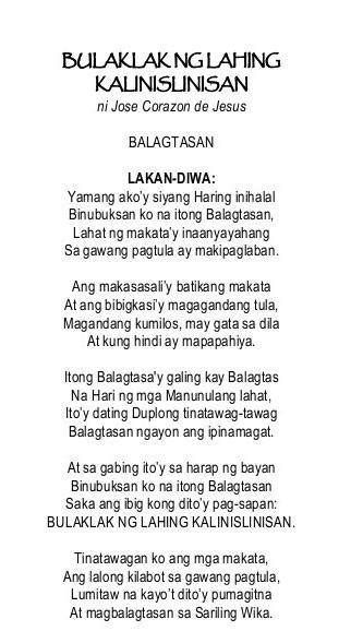 Mga Tauhan Sa Balagtasan Bulaklak Ng Lahing Kalinis-linisan