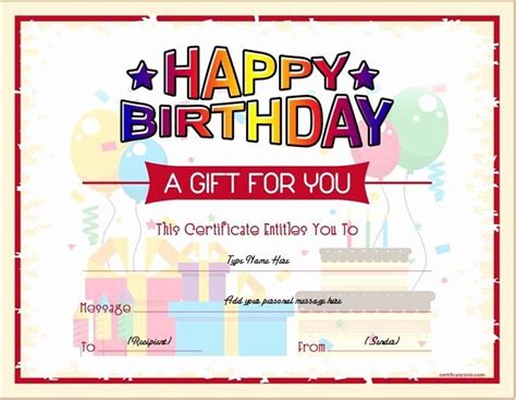 Birthday Gift Certificate Template Word Unique Birthday Gift Certificat ...