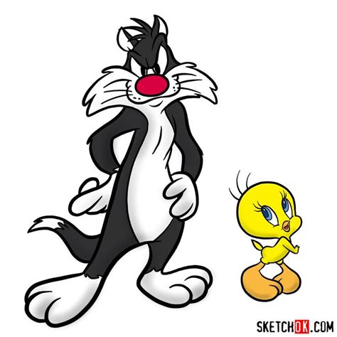 How to draw Sylvester and Tweety - Sketchok easy drawing guides ...