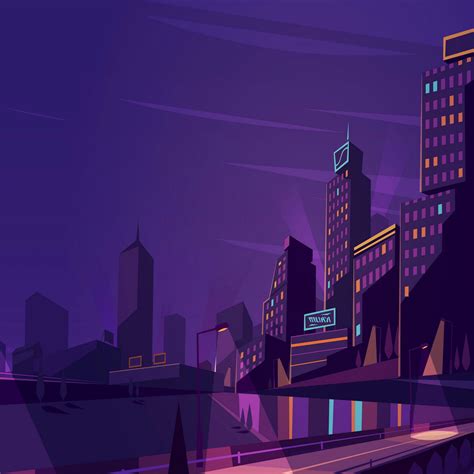 Download Vector Desktop Wallpaper - Night City Urban Cartoon Background ...