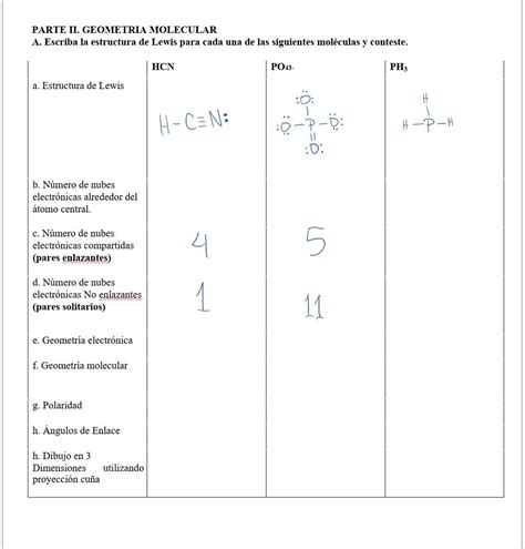 Solved PARTE II. GEOMETRIA MOLECULAR A. Escriba la | Chegg.com