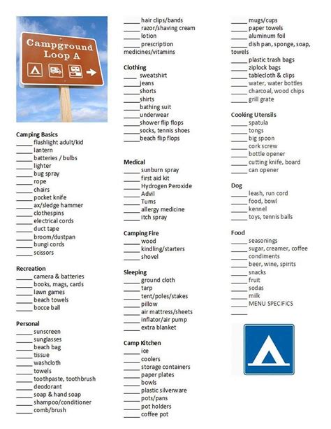 Rv Camping Checklist Printable