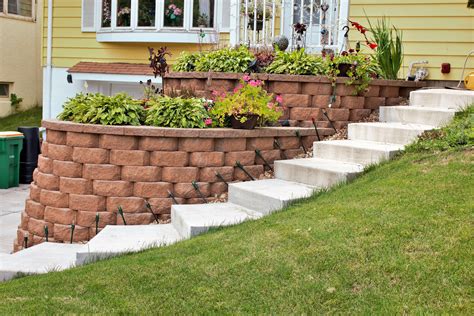 Tiered Tan Color Retaining Walls, Curved Concrete Steps | Patio ...