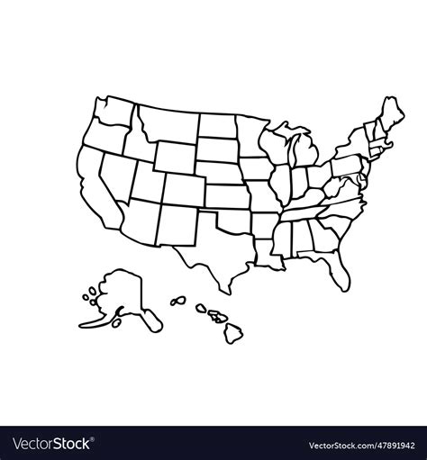 Usa map outline state image Royalty Free Vector Image