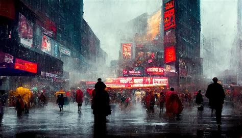 Premium AI Image | New York city street times square painting illustration