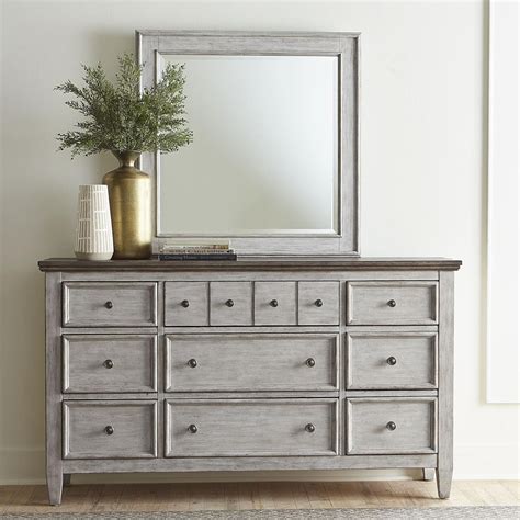 Liberty Furniture Heartland Transitional 9 Drawer Dresser and Mirror ...