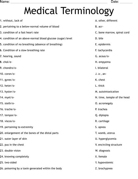 Medical Terminology Worksheet - WordMint