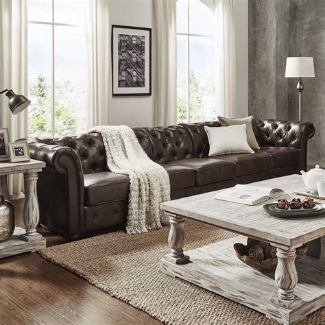 Knightsbridge Bonded Leather Oversize Extra Long Tufted Chesterfield ...