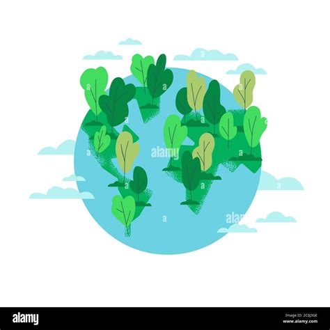 Planet earth flat cartoon illustration with green tree forest for ...