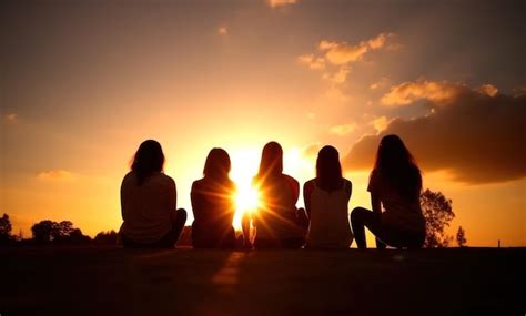 Premium AI Image | Group of people silhouette in the sunset