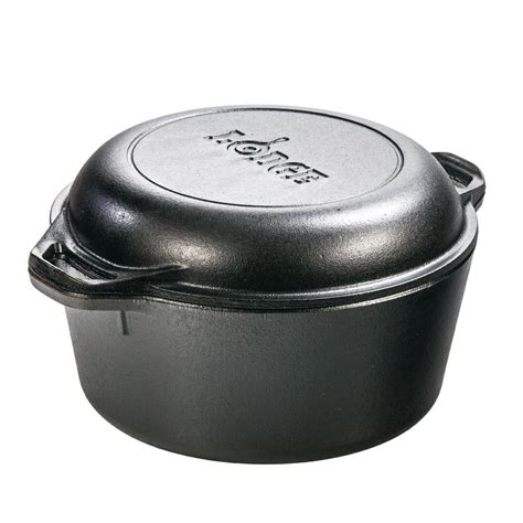 5 Qt. Seasoned Cast Iron Dutch Oven w/ Skillet Domed Lid Convertible to ...