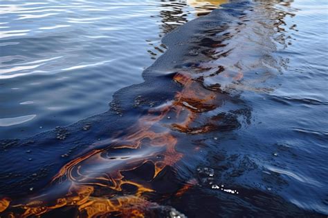 Oil leak from Ship , Oil spill pollution polluted water surface. water ...