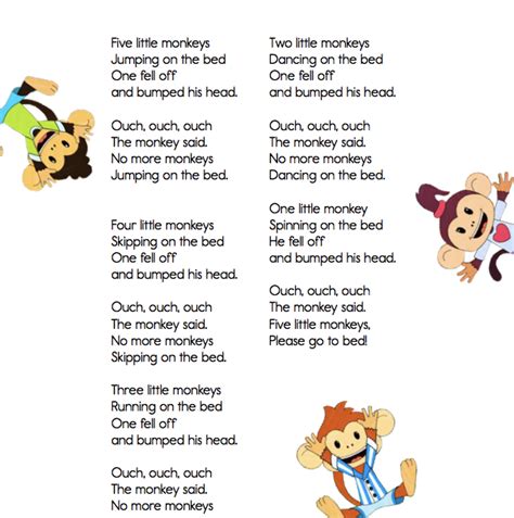 Classroom Classics "Five Little Monkeys" Lyric Sheet - ELF Learning