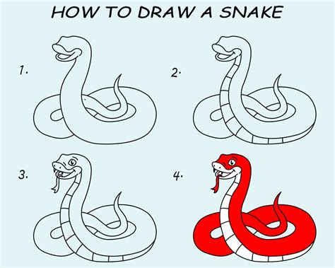 Step by step to draw a Snake. Drawing tutorial a Snake. Drawing lesson ...