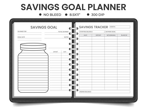 Savings goal or savings jar planner logbook template 20614497 Vector ...