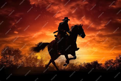 Cowboy silhouette on horse at sunset | Premium AI-generated image