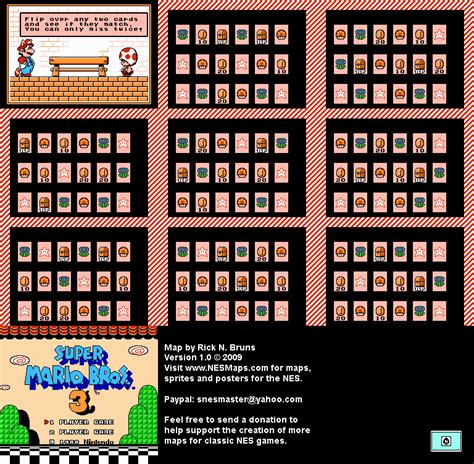 Super Mario Brothers 3 - Memory Match Nintendo NES Map