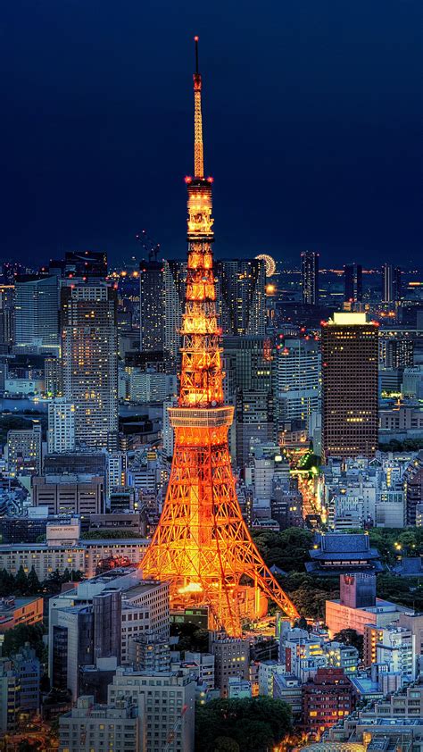 Tokyo Tower and skyline during blue hour, Minato, Tokyo, Japan ...