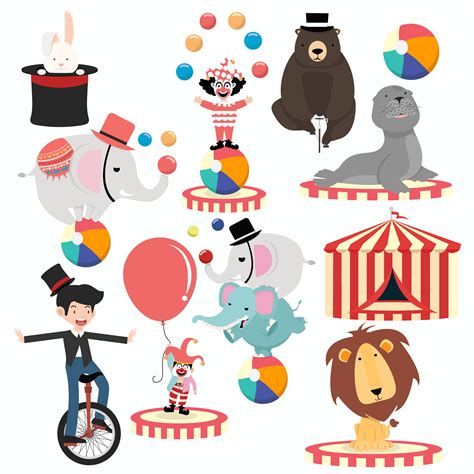 Lovely circus characters cartoon festival set 591094 Vector Art at Vecteezy