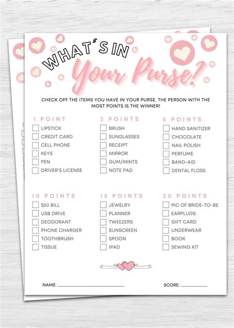 What’s In Your Purse Printable Bridal Shower Game | Ruang Guru