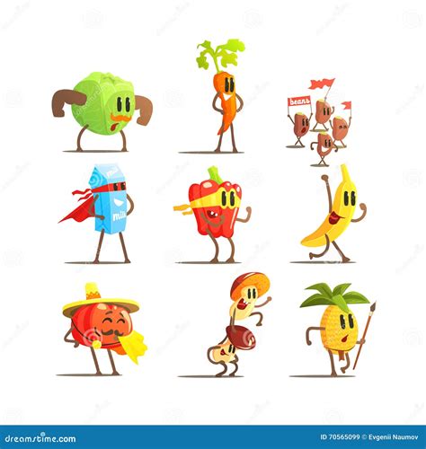 Healthy Food Cartoon Characters Set Stock Vector - Image: 70565099