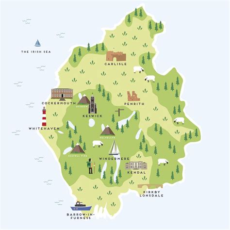 map of cumbria and the lake district print by pepper pot studios ...