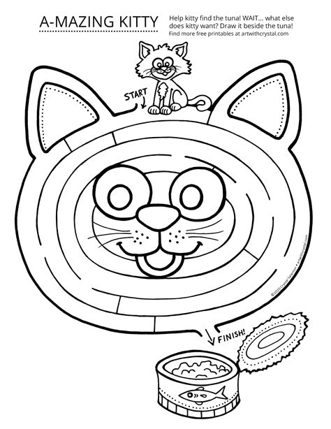 Free Printable Kitty Cat Maze Colouring Page | Art With Crystal