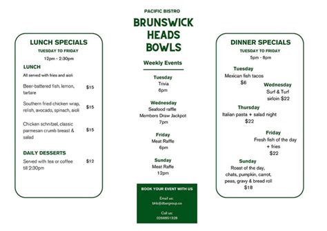 Restaurant Menu - Brunswick Heads Bowling Club