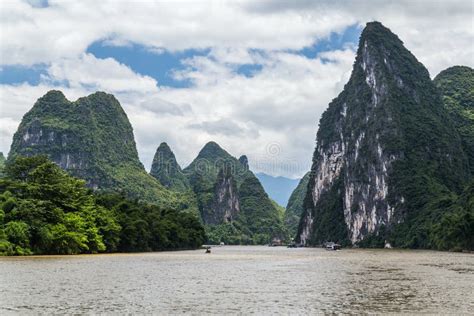 Karst Mountains and Limestone Peaks of Li River in China Stock Photo ...