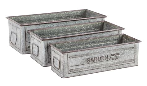 Decmode Galvanized Rectangular Metal Planters - Set of 3 - Walmart.com