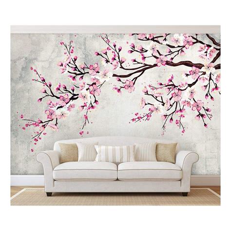 wall26 - Large Wall Mural - Watercolor Style Ink Painting Pink Cherry ...