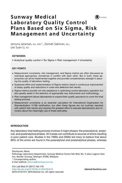 (PDF) Sunway Medical Laboratory Quality Control Plans Based on ...