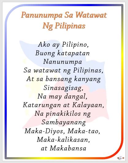 Laminated chart "Panunumpa sa Watawat ng Pilipinas" educational charts ...