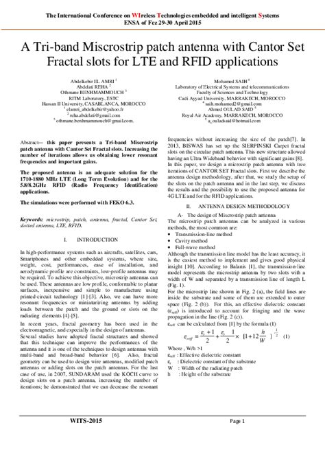 (PDF) A Tri-band Miscrostrip patch antenna with Cantor Set Fractal ...