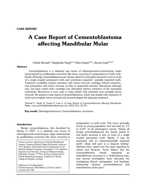 (PDF) A Case Report of Cementoblastoma affecting Mandibular Molar