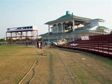 A view of the pavilion of the Tau Devi Lal Cricket Stadium ...